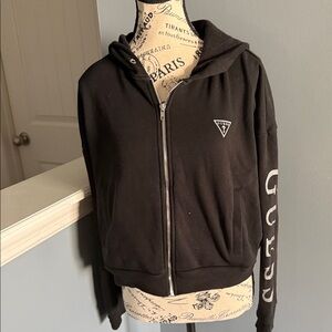 Guess Black Hoodie with Logo and Zip